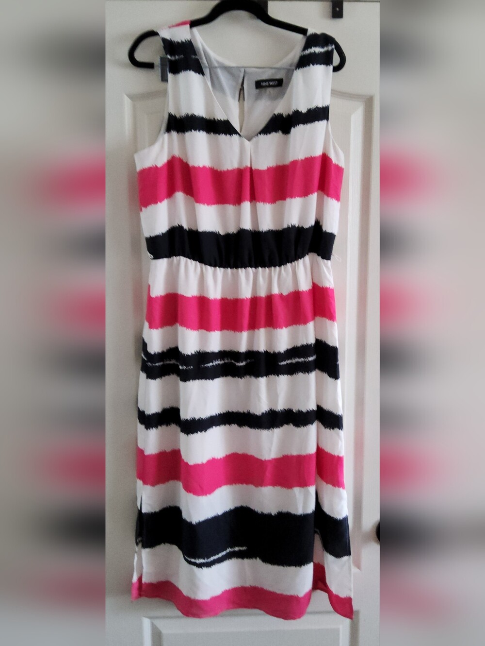 Nine West White, Black & Pink Striped Midi Dress